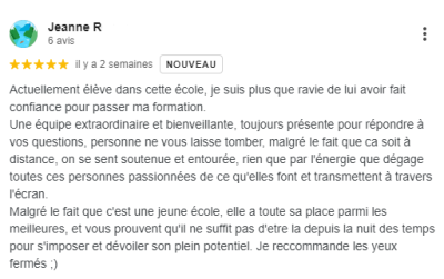 Je suis plus que ravie de lui avoir fait confiance pour passer ma formation !