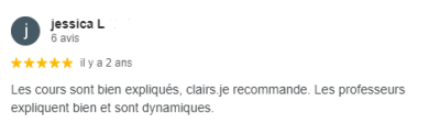 Les cours sont bien expliqués, clairs, je recommande. Les professeurs expliquent bien et sont dynamiques.