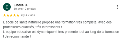 L'Ecole de Santé Naturelle propose une formation très complète, avec des professeurs qualifiés, très intéressants !