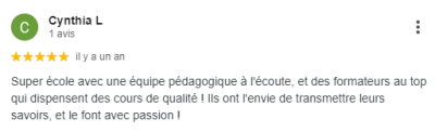 Super école avec une équipe pédagogique à l'écoute, et des formateurs au top qui dispensent des cours de qualité ! Ils ont l'envie de transmettre leurs savoirs, et le font avec passion !