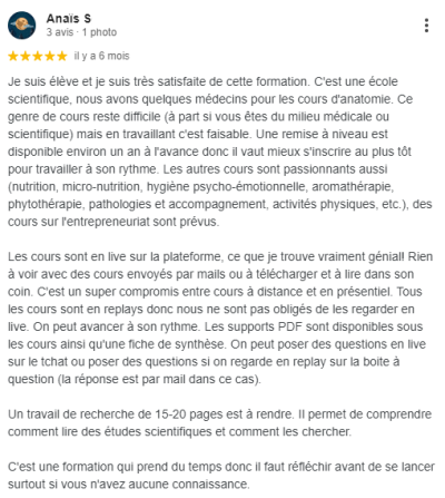 Je suis élève et je suis très satisfaite de cette formation. C'est une école scientifique, nous avons quelques médecins pour les cours d'anatomie.