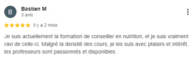 Je suis actuellement la formation de conseiller en nutrition, et je suis vraiment ravi de celle-ci