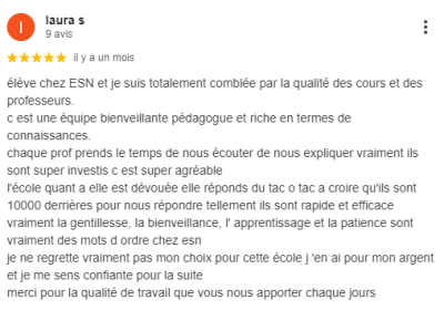 Elève chez ESN et je suis totalement comblée par la qualité des cours et des professeurs