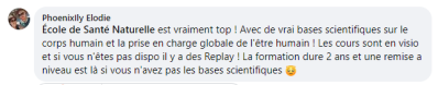 L'Ecole de Santé Naturelle est vraiment top !! Avec de vraies bases scientifiques sur le corps humain et la prise en charge globale de l'être humain ! Les cours sont en visio et si vous n'êtes pas dispo, il y a les replays !
