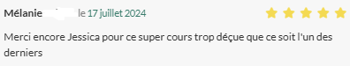 Merci encore Jessica pour ce super cours trop déçue que ce soit l'un des derniers