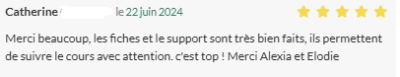 Merci beaucoup, les fiches et le support sont très bien faits, ils permettent de suivre le cours avec attention, c'est top ! Merci Elodie