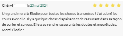 Un grand merci à Elodie pour toutes les choses transmises ! J'ai adoré les cours avec elle [...] Merci Elodie !