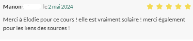 Merci à Elodie pour ce cours ! Elle est vraiment solaire !