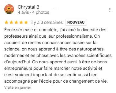 École sérieuse et complète, j'ai aimé la diversité des professeurs ainsi que leur professionnalisme. On acquiert de réelles connaissances basée sur la science, on nous apprend à être des naturopathes modernes et en phase avec les avancées scientifiques