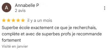 Superbe école exactement ce que je recherchais, complète et avec de superbes profs je recommande fortement !